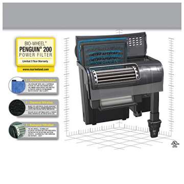 Marineland Penguin Bio-Wheel Power Filter 200 GPH, Multi-Stage Aquarium Filtration