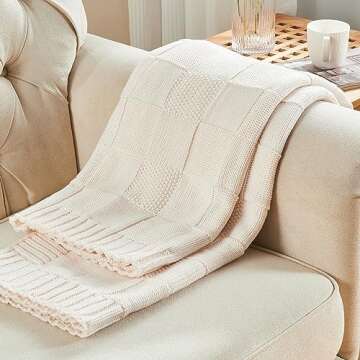 CozeCube Knit Throw, Soft Cozy Knitted Blanket for Bed Sofa, Decorative Spring Fall Throw 50"X60", Cream White