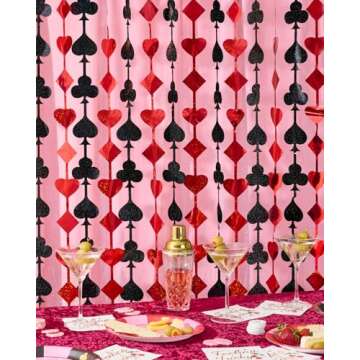 xo, Fetti Party Decorations Red and Black Casino Curtain - Set of 2 | Card Game Bachelorette Supplie...