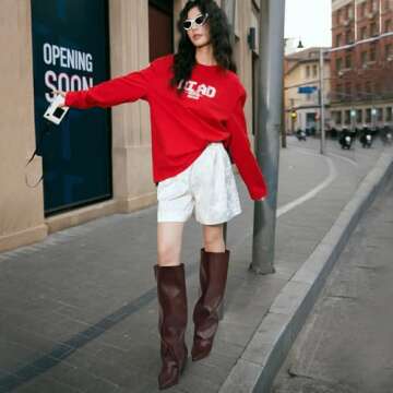 MIRAAZZURRA Brown Kitten Heel Boots Knee High Boots Brown Low Heel Pointed Toe Tall Boots Pull on Fa...