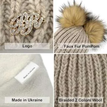 niceacsrise Braxton Beanie Women - 2 Pom Cable Knit Winter Warm Fleece Hat - Wool Snow Cuff Brown Ski Cap