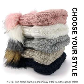 niceacsrise Braxton Beanie Women - 2 Pom Cable Knit Winter Warm Fleece Hat - Wool Snow Cuff Brown Ski Cap