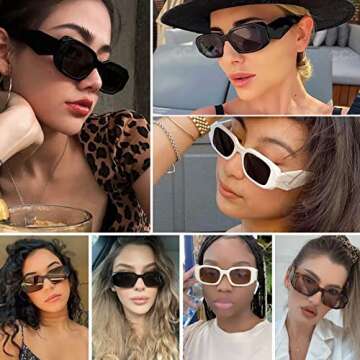 Trendy Rectangle Sunglasses for Women 90s Retro Style Sun Glasses Outdoor Travel 100% UV Protection ...