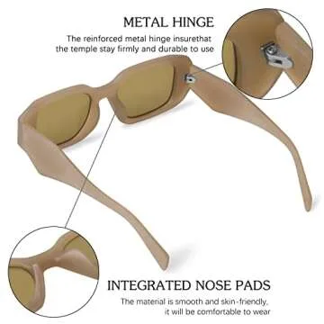 Trendy Rectangle Sunglasses for Women 90s Retro Style Sun Glasses Outdoor Travel 100% UV Protection Goggles