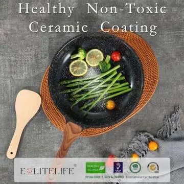 ESLITE LIFE Nonstick Ceramic Frying Pan Skillet, Non-Toxic Egg Omelette Kitchen Cooking Pans Compatible with All Stovetops (Gas, Electric & Induction), PTFE & PFOA Free (Black, 8'')