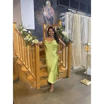 Gadylia Womens Spaghetti Strap Stain Dress High Slits Cowl Neck Cocktail Party 2023 Summer Midi Dresses Light Green