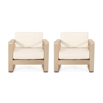 Cheney Bay Outdoor Aluminum Club Chairs Set of 2 Gold White