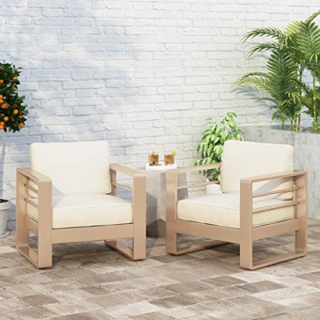 Cheney Bay Outdoor Aluminum Club Chairs Set of 2 Gold White