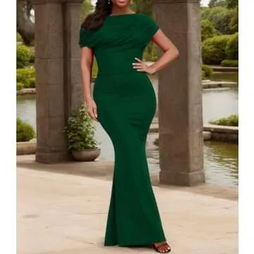 DinyIn Green Formal Dresses for Women Elegant Off Shoulder Evening Party Gowns Sexy Bodycon Ruched P...