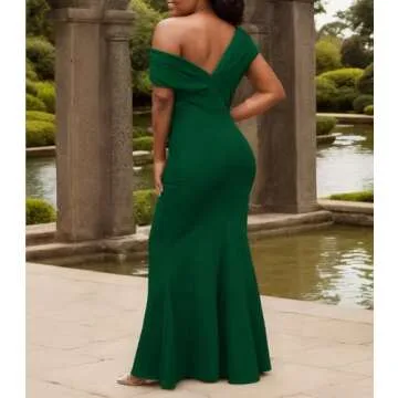 DinyIn Green Formal Dresses for Women Elegant Off Shoulder Evening Party Gowns Sexy Bodycon Ruched Prom Wedding Guest Dress,523_1Green_X-Large