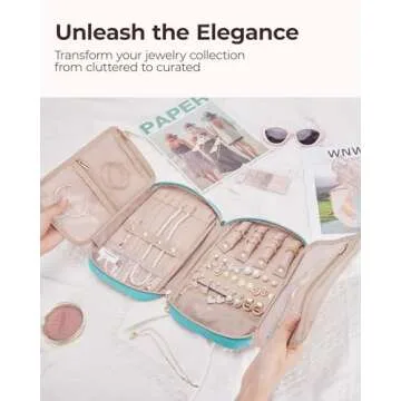 BAGSMART Jewelry Organizer Bag Travel Jewelry Storage Cases for Necklace, Earrings, Rings, Bracelet, Lake Blue