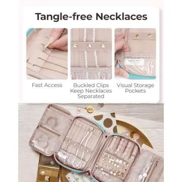 BAGSMART Jewelry Organizer Bag Travel Jewelry Storage Cases for Necklace, Earrings, Rings, Bracelet, Lake Blue