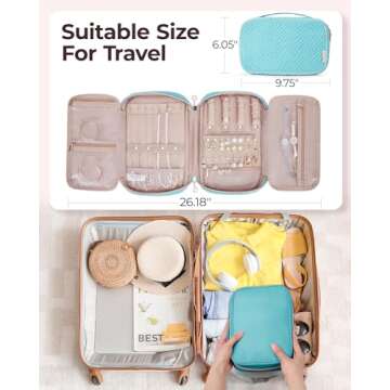 BAGSMART Jewelry Organizer Bag Travel Jewelry Storage Cases for Necklace, Earrings, Rings, Bracelet, Lake Blue