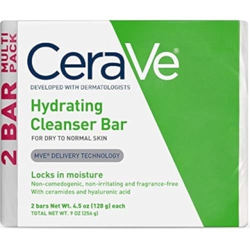 CeraVe Hydrating Cleanser Bar for Face and Body - 5% Moisturizing Cream, Fragrance-Free, 2-Pack, 4.5...