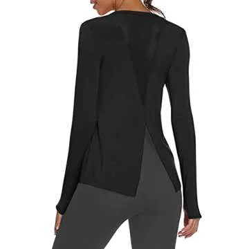 Mippo Long Sleeve Open Back Workout Yoga Tops for Women