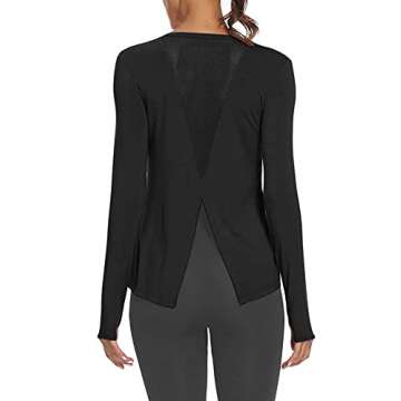 Mippo Long Sleeve Open Back Workout Yoga Tops for Women