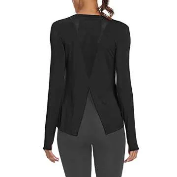 Mippo Long Sleeve Open Back Workout Yoga Tops for Women