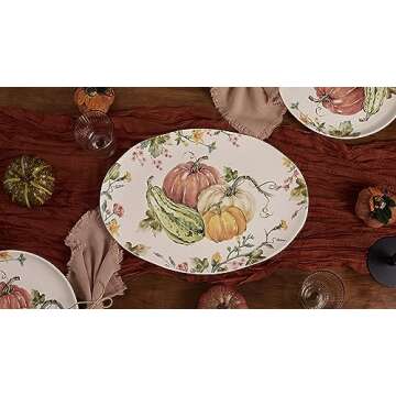 Bico Pumpkin Feast Ceramic 16 inch Oval Platter, Microwave & Dishwasher Safe