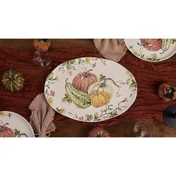 Bico Pumpkin Feast Ceramic 16 inch Oval Platter, Microwave & Dishwasher Safe