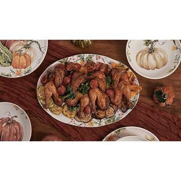 Bico Pumpkin Feast Ceramic 16 inch Oval Platter, Microwave & Dishwasher Safe