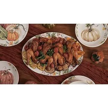 Bico Pumpkin Feast Ceramic 16 inch Oval Platter, Microwave & Dishwasher Safe