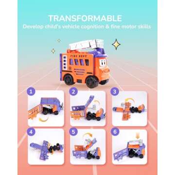 Kimiangel Toy Trucks for Kids 3-5, 4 Pack Pull Back Toy Cars, 2 in 1 Transformer Playmobiles for Children Boy Party Favors, Kids Birthday Gift