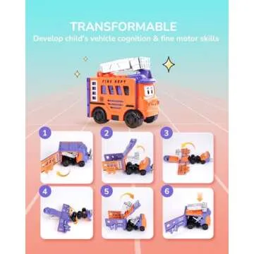 Kimiangel Toy Trucks for Kids 3-5, 4 Pack Pull Back Toy Cars, 2 in 1 Transformer Playmobiles for Children Boy Party Favors, Kids Birthday Gift