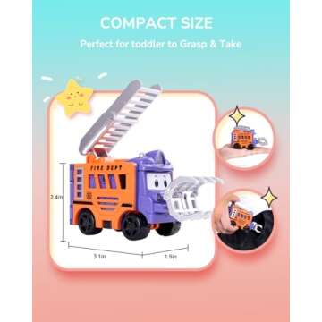 Kimiangel Toy Trucks for Kids 3-5, 4 Pack Pull Back Toy Cars, 2 in 1 Transformer Playmobiles for Children Boy Party Favors, Kids Birthday Gift