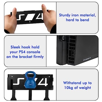 Durable Wall Mount for PS4 with Controller and Headset Storage