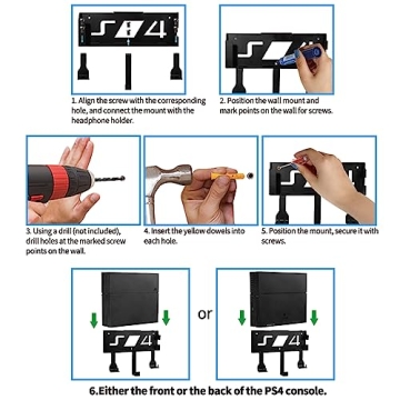 Durable Wall Mount for PS4 with Controller and Headset Storage