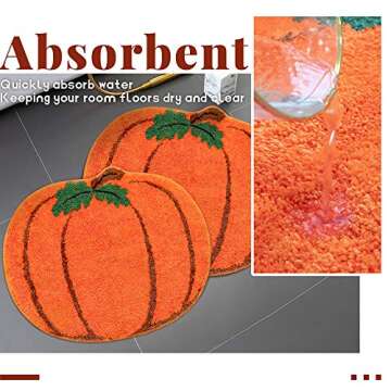 Halloween Bathroom Rug for Orange Fall Pumpkin Shape Cartoon Cute Bath Mat Plush Water Absorbent Bathtub Bathroom Doormats Non-Slip Washable Toilet Rug