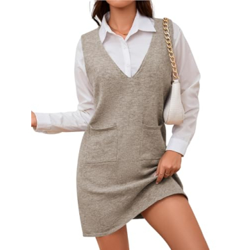 OYOANGLE Women's Cozy V Neck Sweater Dress with Pockets