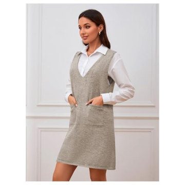 OYOANGLE Women's Cozy V Neck Sweater Dress with Pockets