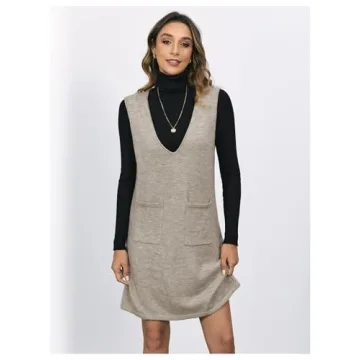 OYOANGLE Women's Cozy V Neck Sweater Dress with Pockets