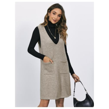 OYOANGLE Women's Cozy V Neck Sweater Dress with Pockets