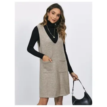 OYOANGLE Women's Cozy V Neck Sweater Dress with Pockets