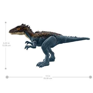 Mattel Jurassic World Mega Destroyers Dinosaur Action Figure, Carcharodontosaurus Blue Dino Toy with Attack Motion & Breakaway Accessory