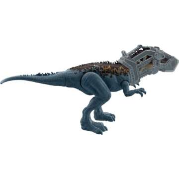 Mattel Jurassic World Mega Destroyers Dinosaur Action Figure, Carcharodontosaurus Blue Dino Toy with Attack Motion & Breakaway Accessory