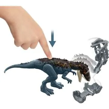 Mattel Jurassic World Mega Destroyers Dinosaur Action Figure, Carcharodontosaurus Blue Dino Toy with Attack Motion & Breakaway Accessory