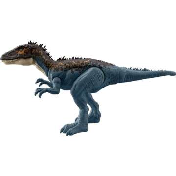 Mattel Jurassic World Mega Destroyers Dinosaur Action Figure, Carcharodontosaurus Blue Dino Toy with Attack Motion & Breakaway Accessory