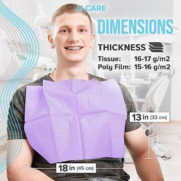 JJ CARE Dental Bibs [Pack of 125] - 13" x 18" Purple Dental Bibs, 3 Ply Waterproof Dentist Bibs, Dental Bibs Disposable for Eyelash Extension, Patient Bibs for Nail Art, Dental Napkins for Piercing