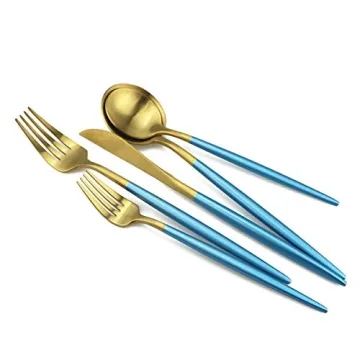 Gugrida Elegant Blue Gold Flatware Set for Stylish Dining
