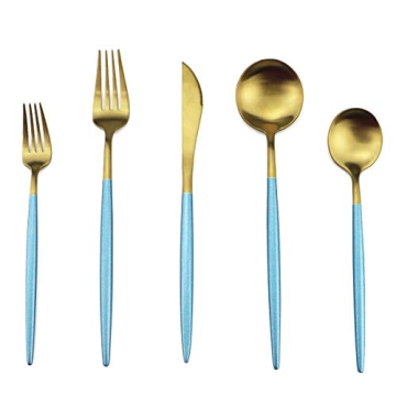Gugrida Elegant Blue Gold Flatware Set for Stylish Dining
