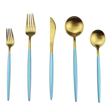 Gugrida Elegant Blue Gold Flatware Set for Stylish Dining