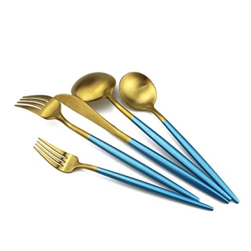 Gugrida Elegant Blue Gold Flatware Set for Stylish Dining