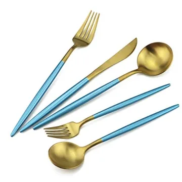 Gugrida Elegant Blue Gold Flatware Set for Stylish Dining