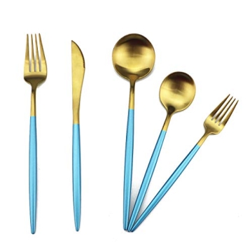 Gugrida Elegant Blue Gold Flatware Set for Stylish Dining