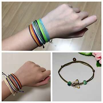 INSPIRELLE 30 Colors Waxed Polyester Twine Cord 1mm Macrame Bracelet Thread Artisan String for Jewelry Making with 200 Metal Beads, 10m Each Color