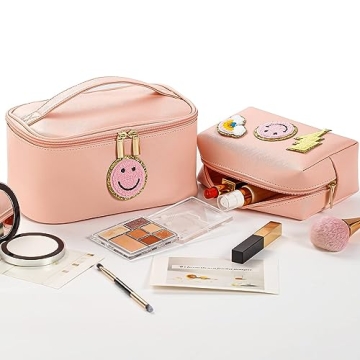 WALONER Cute Preppy Patch Makeup Bag Set - 2 Pack