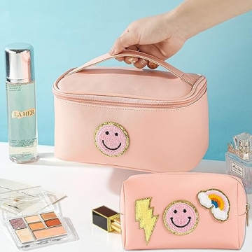 WALONER Cute Preppy Patch Makeup Bag Set - 2 Pack